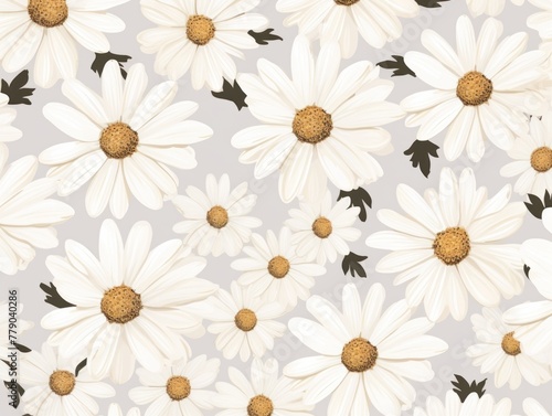 White and white daisy pattern, hand draw, simple line, flower floral spring summer background design with copy space for text or photo backdrop © Celina