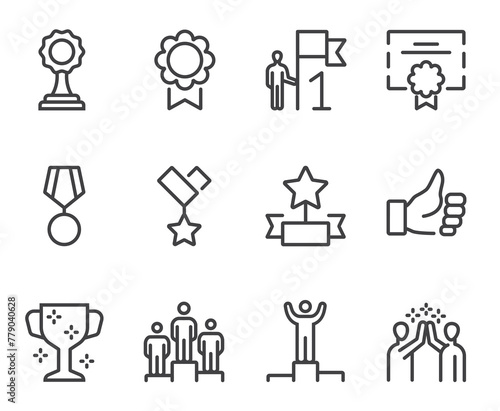 Award line icons. Set of outline symbols, simple graphic elements, modern linear style black pictograms collection. Vector line icons set
