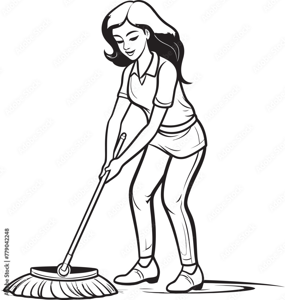 Squeaky Serenade Woman Mopping Floor Vector Design Radiant Ruler Female Janitor Vector Logo Emblem