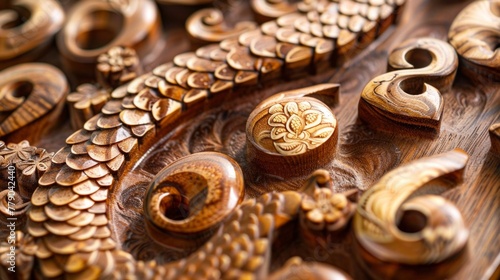 Ancient Numerology Symbols Carved in Wood © SmartArt