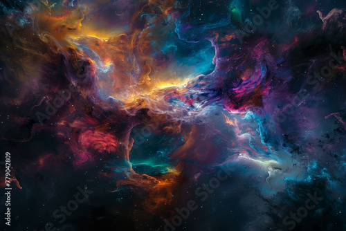 A colorful nebula with a blue and orange swirl