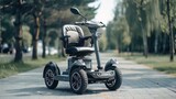 An electric mobility scooter with GPS navigation, enhancing the independence of elderly individuals