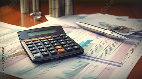 A photo of a calculator and financial documents.