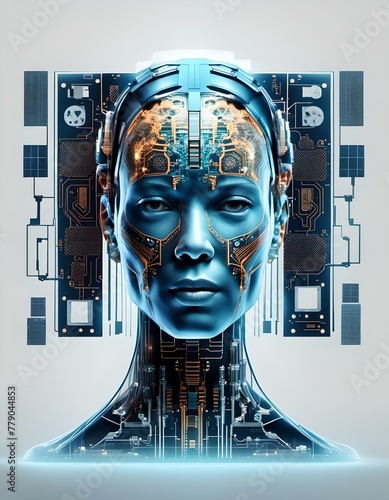 Female head with a circuit board. Generative AI