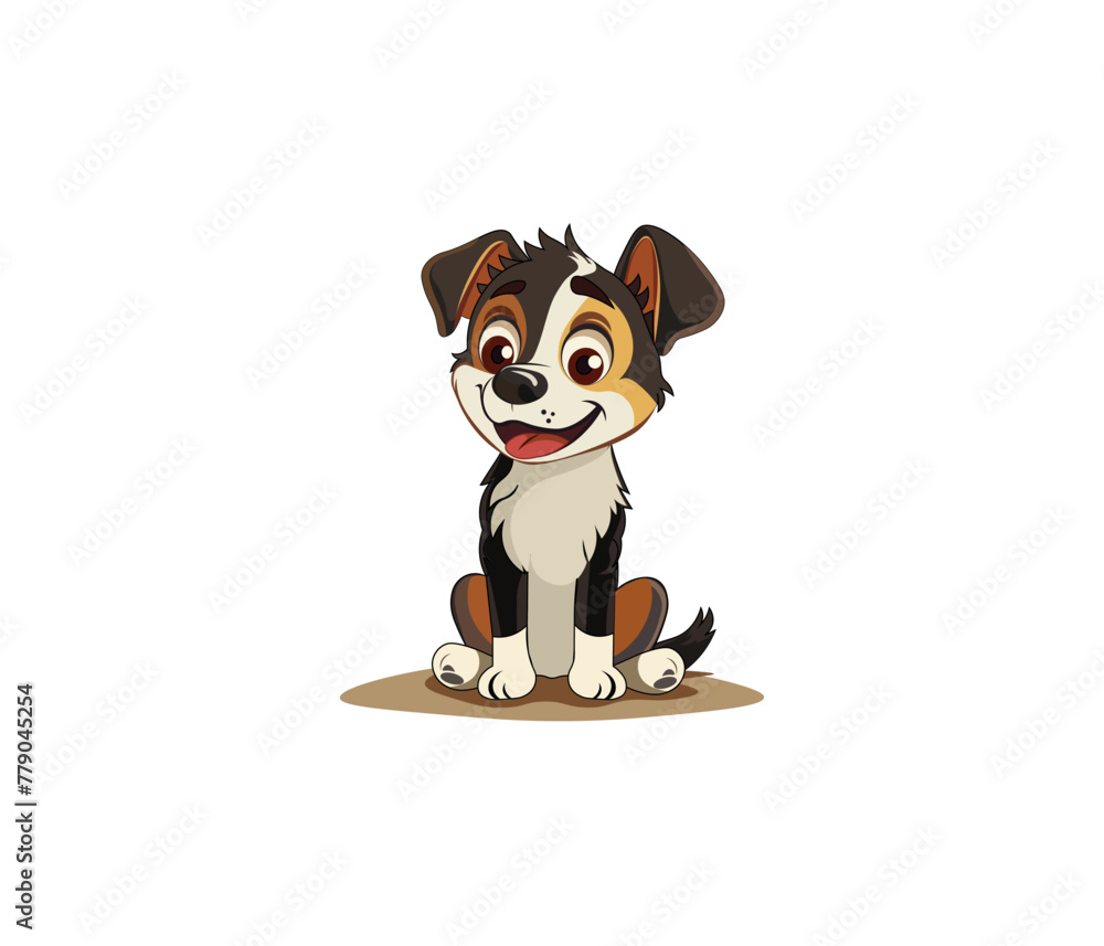 Vector illustration of a cute cartoon dog in a sitting pose and smiling