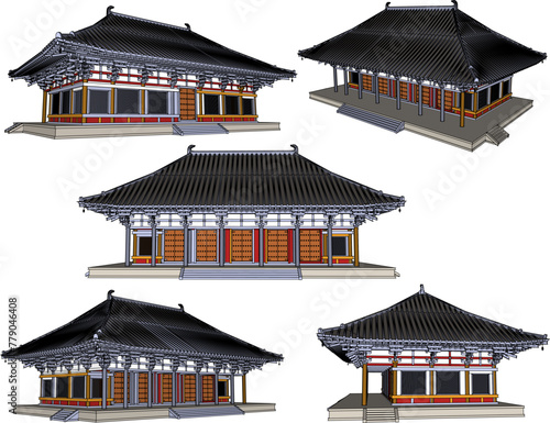 Vector sketch illustration of traditional Japanese ethnic sacred temple design