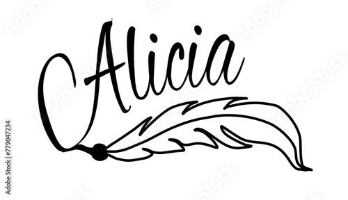 Alicia - black color - name written - Word with feather for websites, baby shower, greetings, banners, cards-shirt, sweatshirt, prints, cricut, silhouette, sublimation