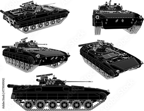 Vector sketch illustration of advanced battle tank war vehicle design