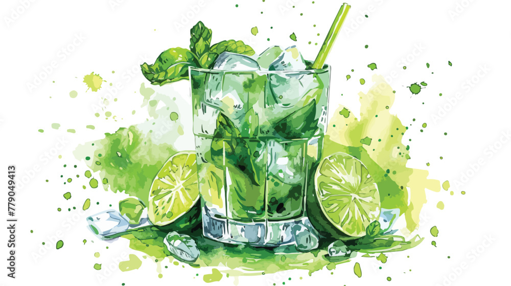 Watercolor illustration of alcoholic cocktail. Clas - obrazy, fototapety, plakaty 