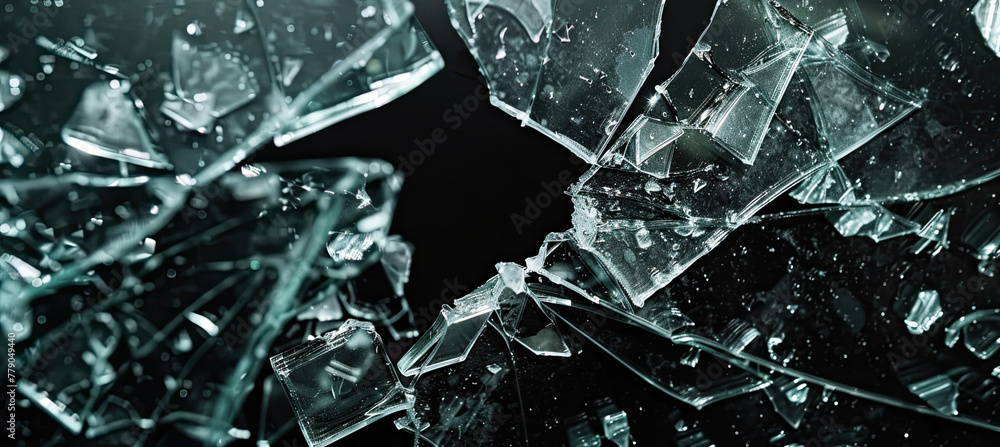 Broken glass isolated on black background with hole Broken glass isolated on black background with hole