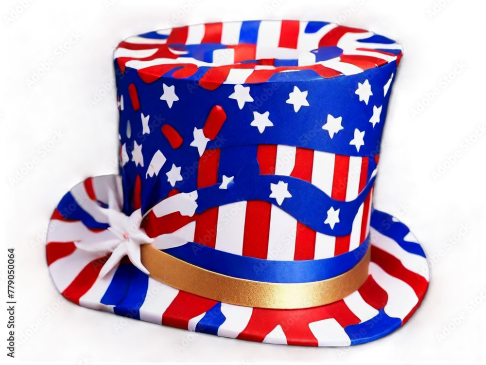 Obraz premium 4th of July Jubilation: Patriotic Top Hat, USA Flag, and Confetti Celebration