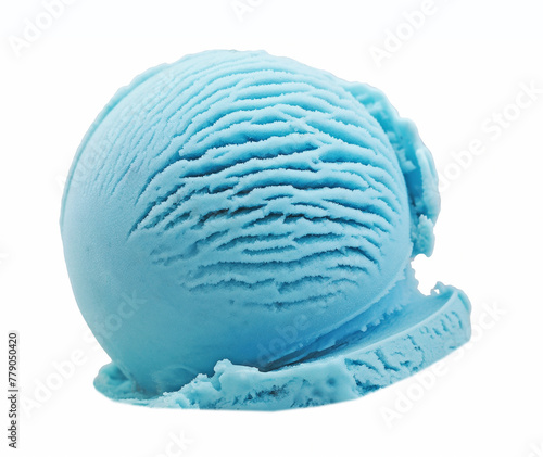 One scoop of blue ice cream on a white background