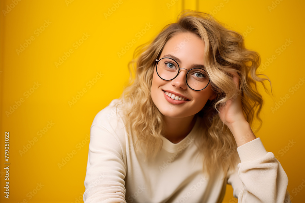 Young pretty blonde girl over isolated colorful background with glasses