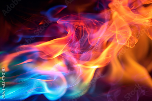 A colorful flame with blue, red, and yellow hues