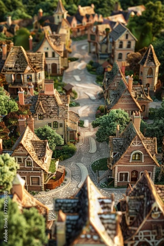 A quaint village of ginger snaps houses, with molasses roads and a licorice town square, 3D illustration