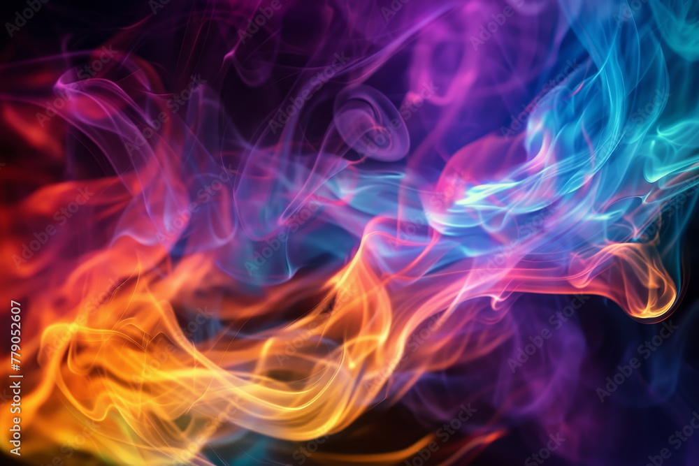 A colorful flame with orange, yellow, and blue colors