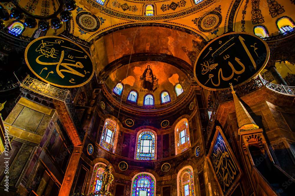 Istanbul, Turkey - March 28 2014: Interior of Hagia Sophia in Istanbul