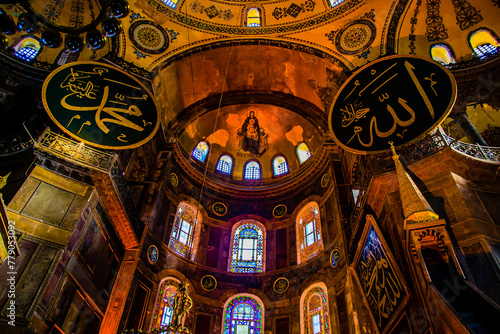 Istanbul, Turkey - March 28 2014: Interior of Hagia Sophia in Istanbul