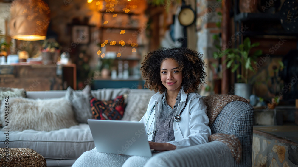 female doctor working in clinic consulting patients online, successful doctor in white medical coat in modern house. female doctor working in clinic consulting patients online, successful doctor in white medical coat in modern house.