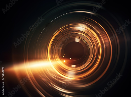 Light flare in the dark space. Abstract background with shiny lens glare effect.