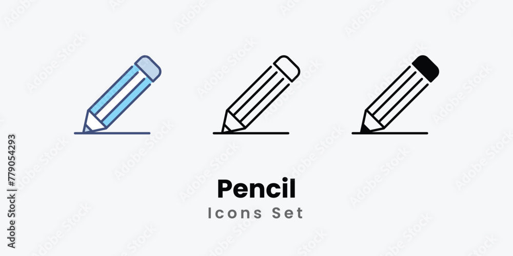 Pencil Icons set thin line and glyph vector icon illustration