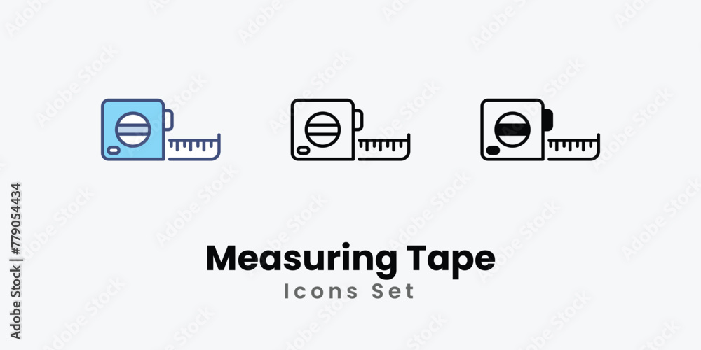 Measuring Tape Icons set thin line and glyph vector icon illustration Measuring Tape Icons set thin line and glyph vector icon illustration