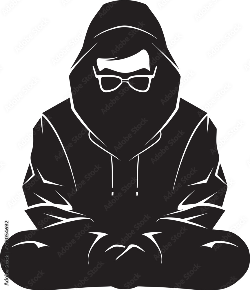 Spectacled Sentinel Stylish Man in Hood and Glasses Vector Emblem Shadowed Sleuth Urban Figure with Glasses Vector Logo Design