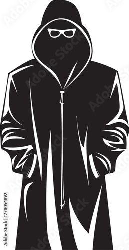 Urban Enigma Hipster Man in Hood and Glasses Vector Stealthy Stare Hooded Figure with Glasses Emblem