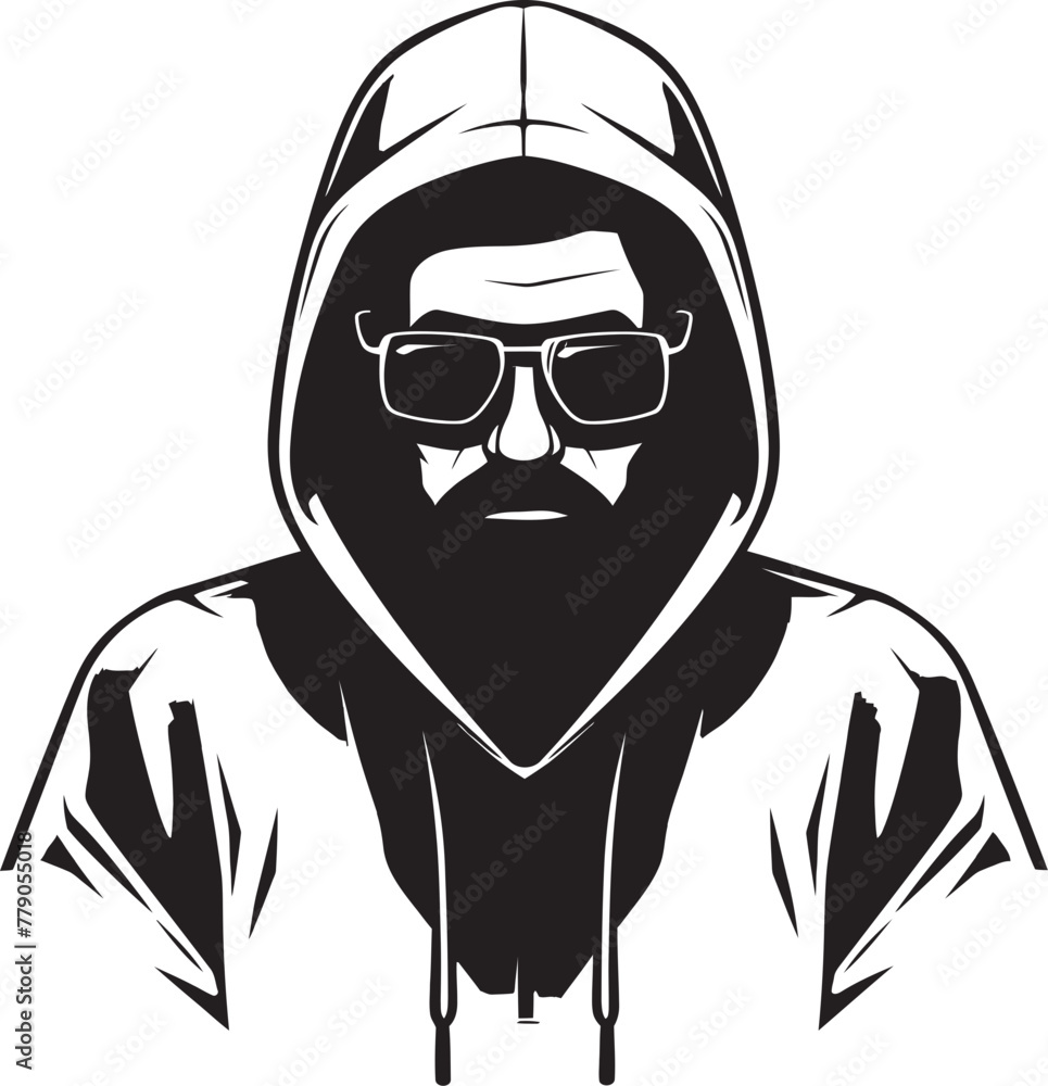 Urban Incognito Man in Hood and Glasses Emblem Stealthy Stare Hooded Man with Glasses Vector Icon Urban Incognito Man in Hood and Glasses Emblem Stealthy Stare Hooded Man with Glasses Vector Icon