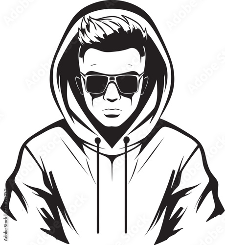 Stealth Mode Hooded Man with Glasses Emblem Urban Sleuth Man in Hood and Glasses Vector Icon