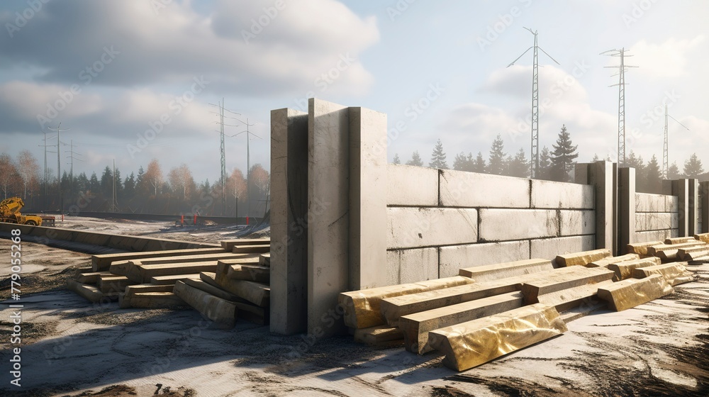 A photo of a construction site with a pile of concrete A photo of a construction site with a pile of concrete