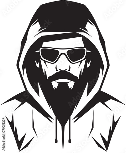 Spectral Stylist Urban Man in Glasses Vector Logo Urban Vigilante Hooded Figure with Glasses Emblem photo