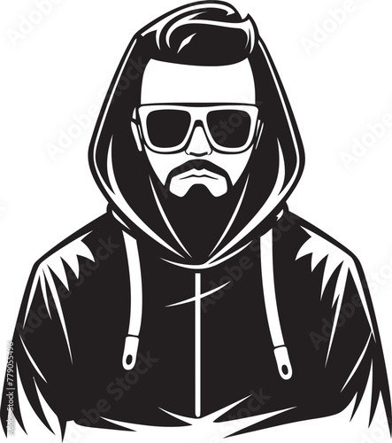 Secret Sentry Man in Hood and Glasses Vector Emblem Stealthy Shades Disguised Figure in Hood and Glasses Vector Logo Design