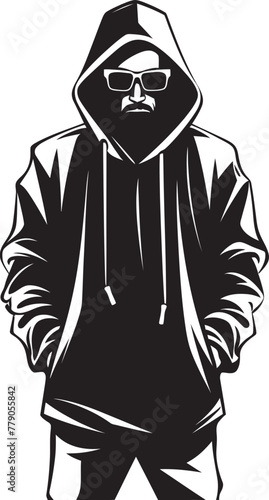 Urban Sleuth Stylish Man in Hood and Glasses Vector Emblem Shadowed Strategist Hooded Figure with Glasses Vector Logo Design