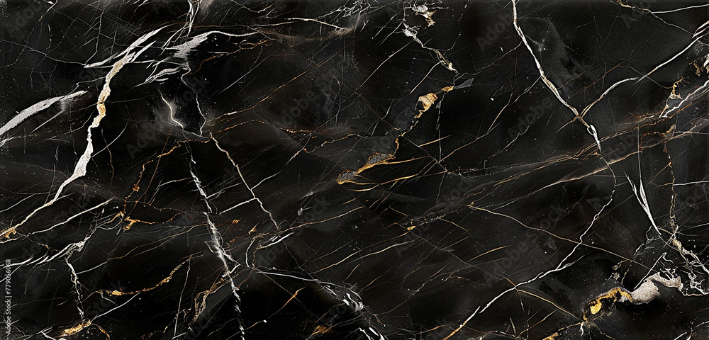 A sleek black marble texture, polished to perfection, with intricate veins of gold and silver running through like rivers of light in the darkness. 32k, full ultra HD, high resolution