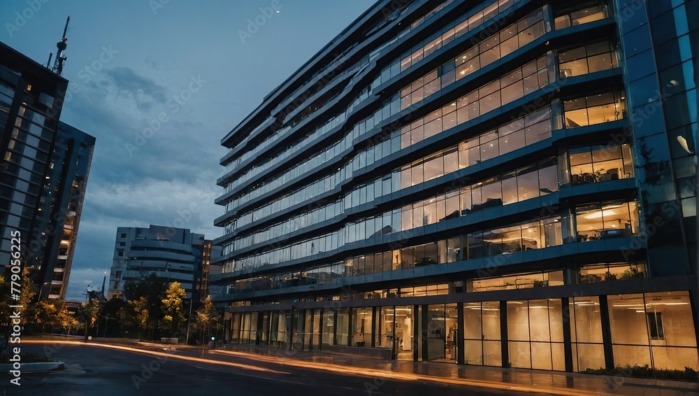 Fototapeta premium Modern office building in the evening