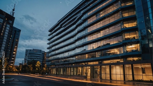 Modern office building in the evening