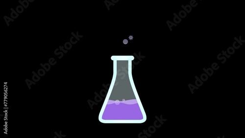 Animated conical flask or erlenmeyer flask. laboratory chemical glassware equipment. video animation on alpha background. photo