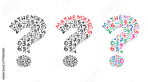 math symbols inside question mark. colorful math symbols. math symbols with question marks