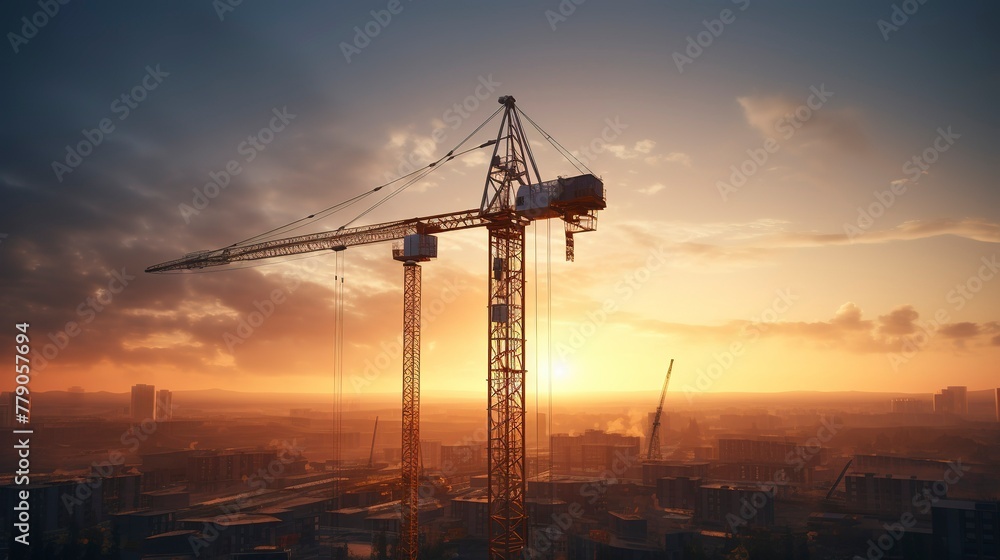 A photo of a construction site with a tower crane.