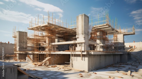 A photo of a construction site with concrete forms.