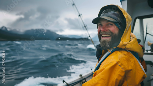 Portrait of fisherman on a big boat in Alaska, a career that is risky but gives good rewards