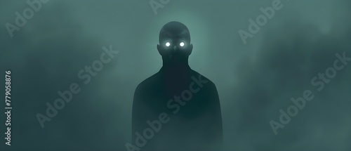 Haunting Silence: The Eyes in the Mist. Concept Mysterious Forest, Eerie Atmosphere, Ghostly Encounters photo