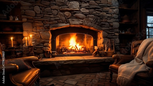 A photo of a cozy fireplace in a home.