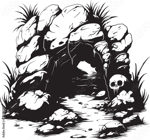 Cave of Wonders Prehistoric Stone Cave Logo Emblem Primal Patterns Stone Cave Vector Symbol