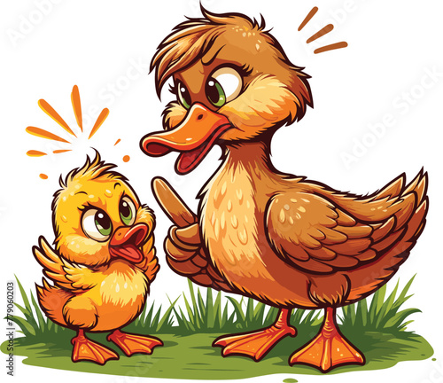 Adobe Illustrator Artwork Mother duck scolding baby duck vector illustration, Mother duck and ducklings, 