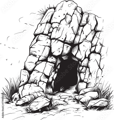 Fossilized Fortress Stone Cave Vector Symbol Cave Chronicles Prehistoric Stone Cave Logo Icon