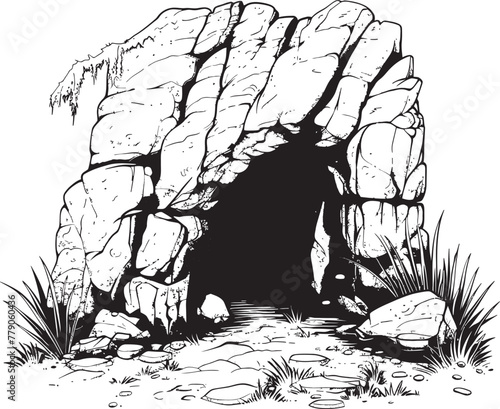 Fossil Haven Stone Cave Vector Emblem Paleolithic Portal Prehistoric Stone Cave Logo Icon