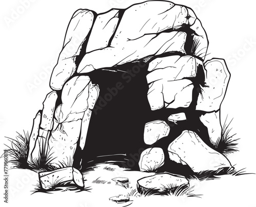 Ancient Archetype Stone Cave Vector Icon Tribal Trove Prehistoric Stone Cave Logo Design