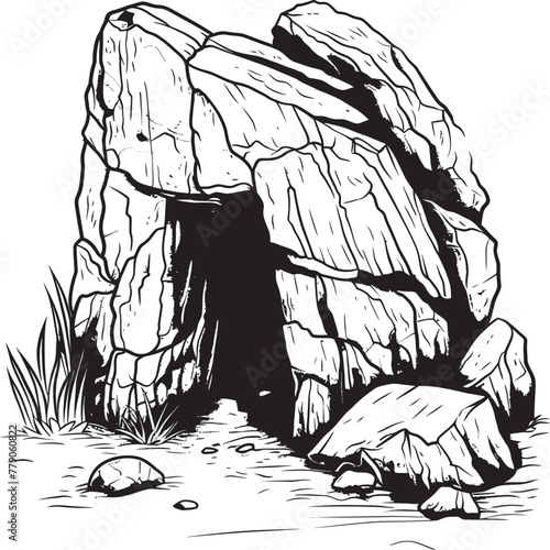 Stone Age Arcadia Prehistoric Cave Logo Symbol Ancient Archetype Stone Cave Vector Icon